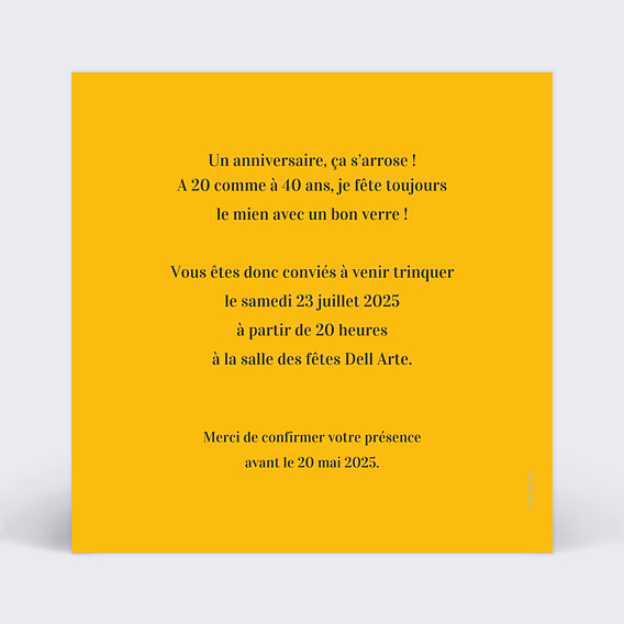 Invitation anniversaire Cheers Verso
