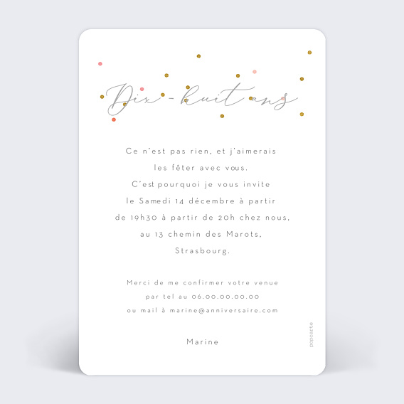 Invitation anniversaire Milestone Petits Pois Verso