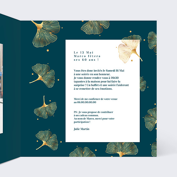 Invitation Anniversaire Adulte Délicats Ginkgos