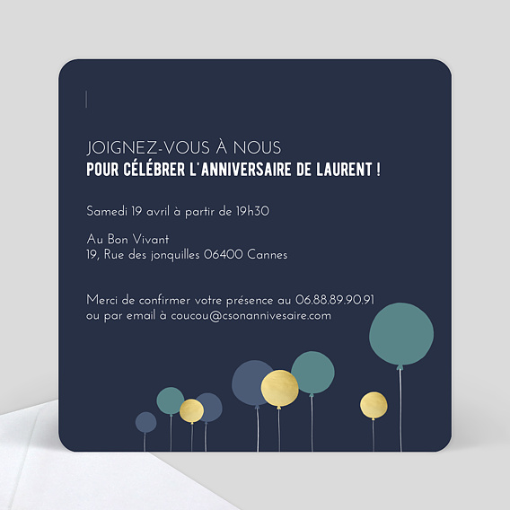 Invitation anniversaire Balloons Verso