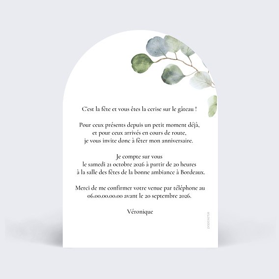 Invitation Anniversaire Adulte Couronne Eucalyptus Chic