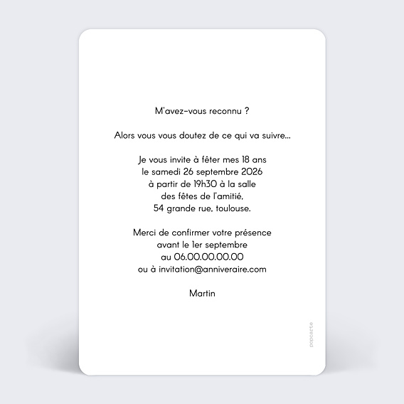 Invitation Anniversaire Adulte Typographie Blanc