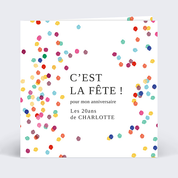 Invitation anniversaire Confettis Colorés