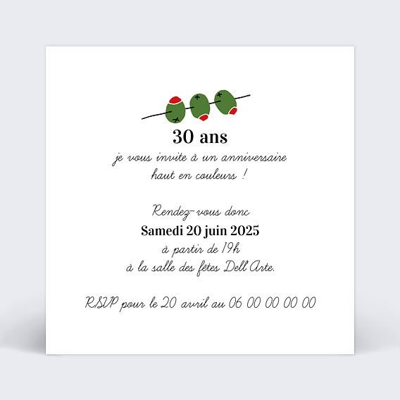 Invitation anniversaire Tapas Party Verso
