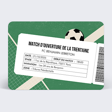 Invitation anniversaire adulte Billet de Foot