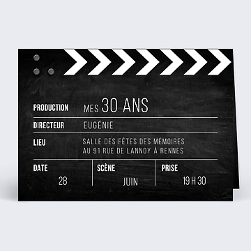 Invitation anniversaire adulte Clap Tournage