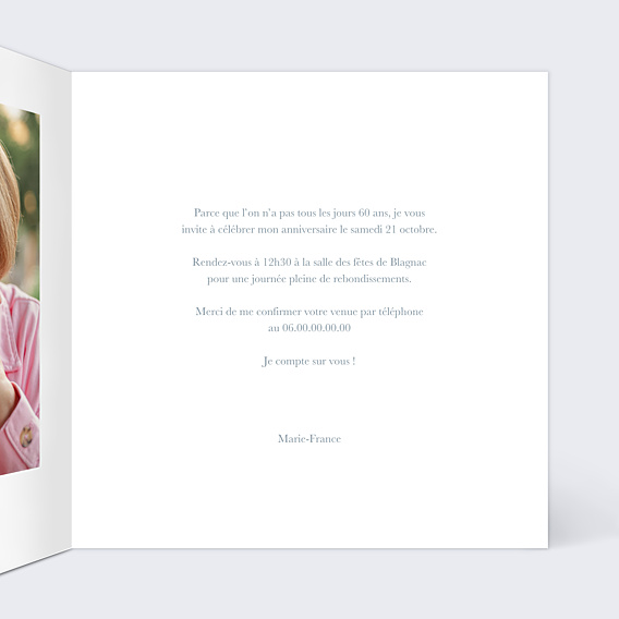 Invitation Anniversaire Adulte Photo Souvenir Argenté 60