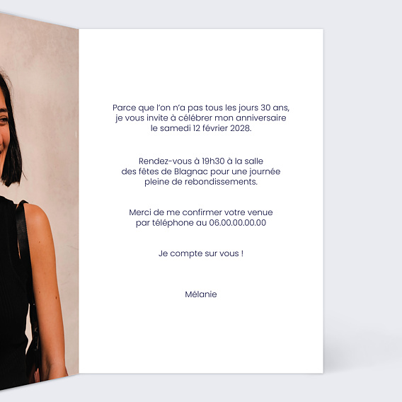 Invitation anniversaire Gravure cocktail Intérieur Droit