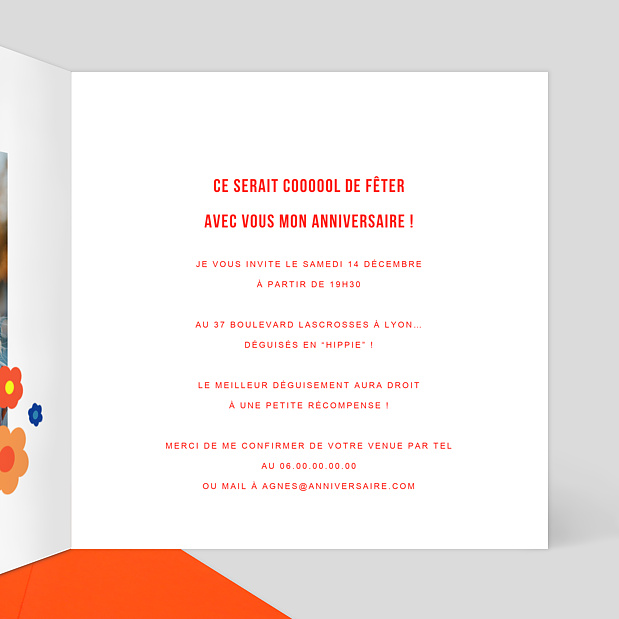 Invitation Anniversaire Hippie Birthday Intérieur Droit