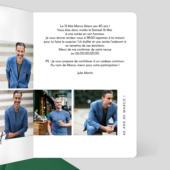 Invitation anniversaire Multi Photos Intérieur Droit