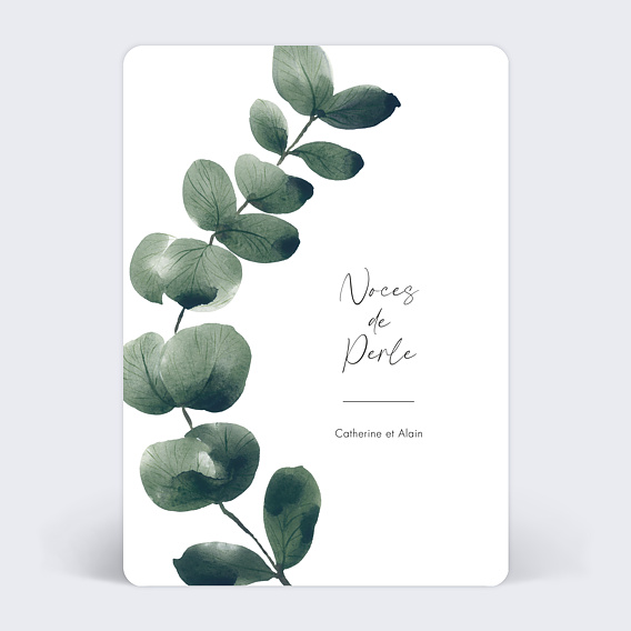 Invitation anniversaire mariage Branche d'Eucalyptus