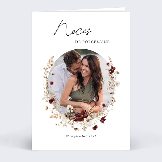 Invitation anniversaire mariage Couronne de Fleurs Sauvages
