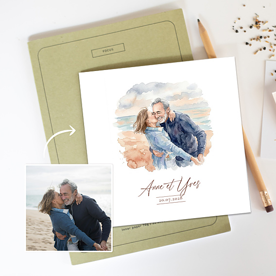 Invitation anniversaire de mariage Portrait en aquarelle