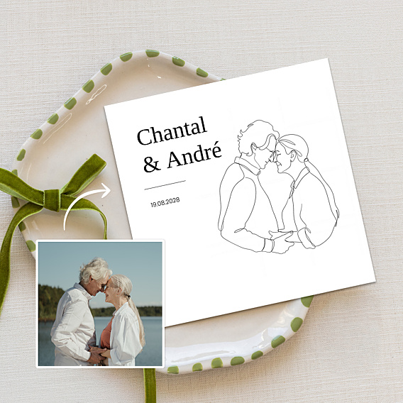Invitation anniversaire mariage Portrait en line art