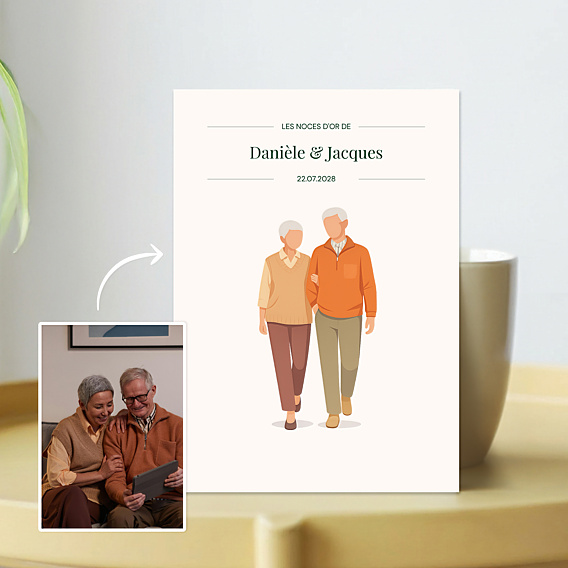 Invitation anniversaire mariage Portrait minimaliste aligné