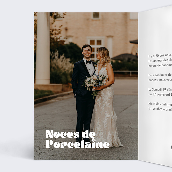 Invitation anniversaire mariage 20 ans de mariage Intérieur Gauche