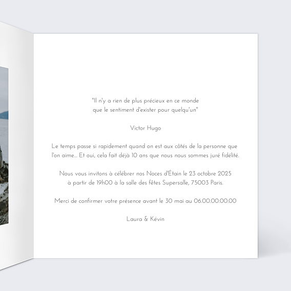 Invitation anniversaire mariage Coeur Fleuri Intérieur Droit