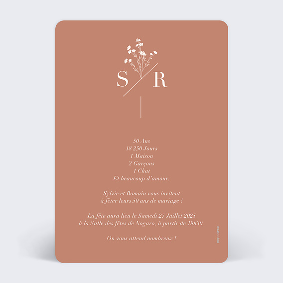 Invitation anniversaire mariage Arche Photo Verso