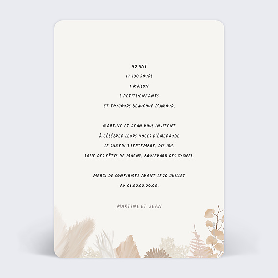 Invitation anniversaire mariage Couronne Bohème Verso