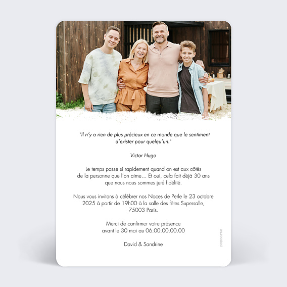 Invitation anniversaire mariage Manuscrite Verso