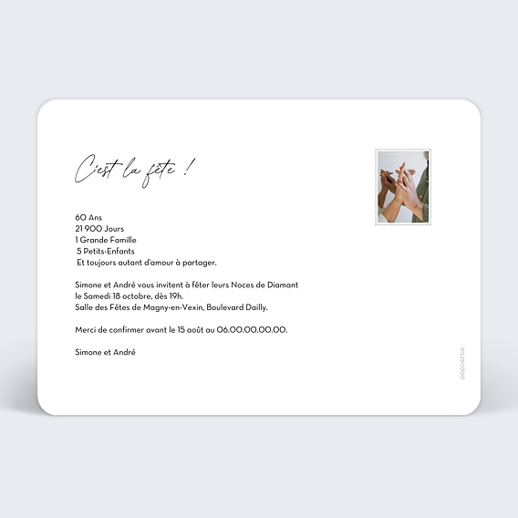 Invitation anniversaire mariage Pastille Verso