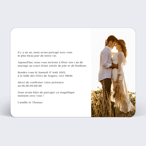 Invitation anniversaire mariage Triptyque Romantique Verso