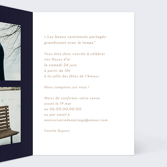 Invitation anniversaire mariage Feuilles d'Or Intérieur Droit