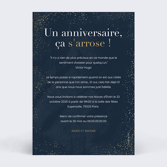 Invitation anniversaire de mariage Mémento