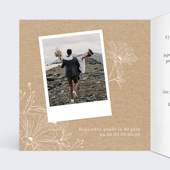 Invitation anniversaire de mariage Gravure Kraft