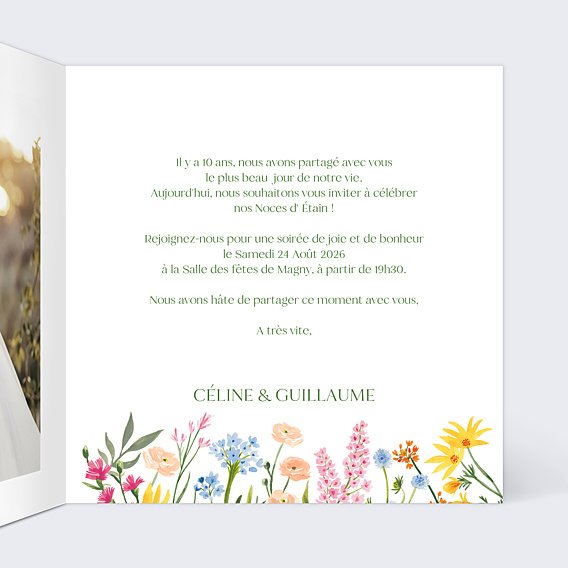 Invitation anniversaire de mariage Jardin Romantique
