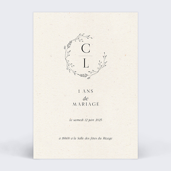 Invitation anniversaire mariage Initiales Rafinées