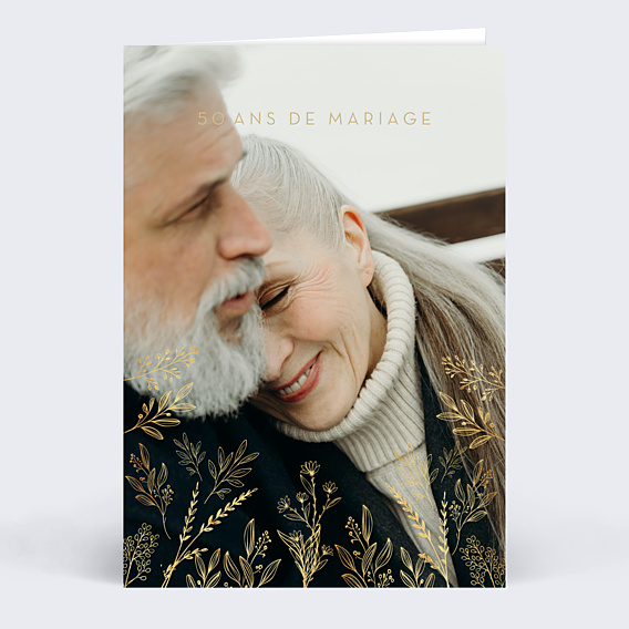 Invitation anniversaire de mariage Feuilles d'Or