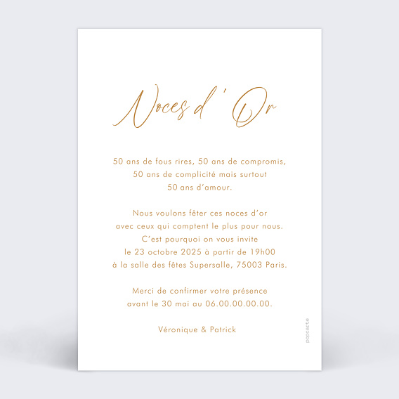 Invitation anniversaire mariage Nos Belles Noces Verso