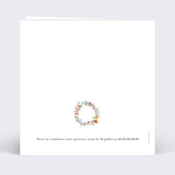 Invitation anniversaire mariage Éveil des fleurs Verso