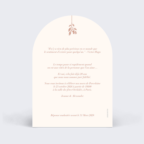 Invitation anniversaire de mariage Botanica