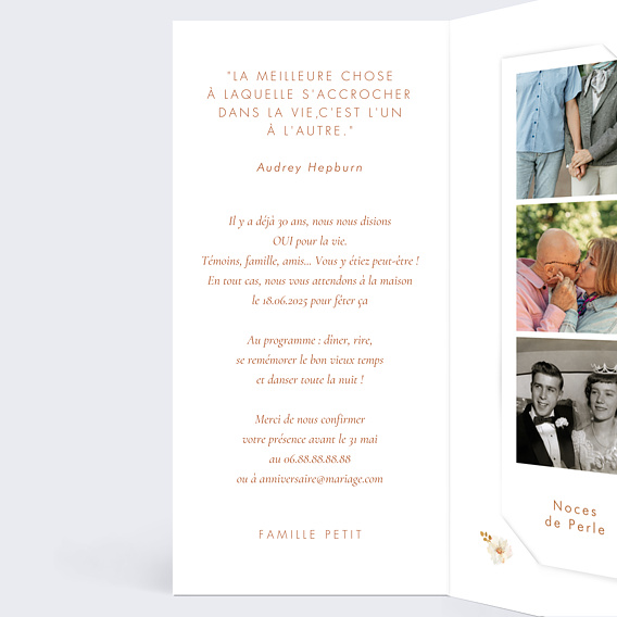 Invitation anniversaire mariage Bouquet Parfumé décomposé Intérieur Gauche