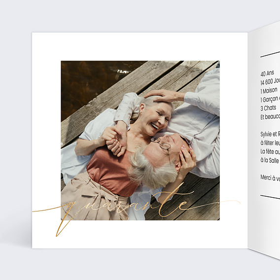 Invitation anniversaire mariage 40 ans Moderne Intérieur Gauche