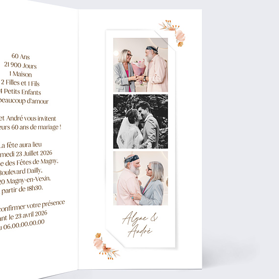 Invitation anniversaire de mariage Flower of Fall Allongé