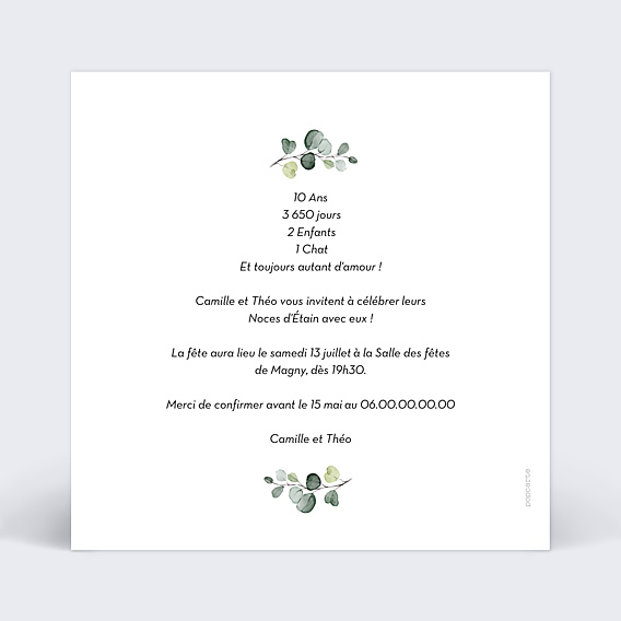 Invitation anniversaire de mariage Petite Couronne Eucalyptus