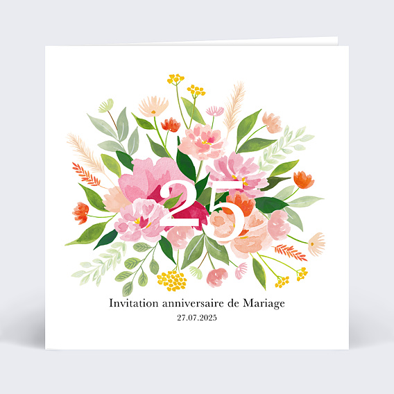 Invitation anniversaire mariage Aquarelle Champêtre