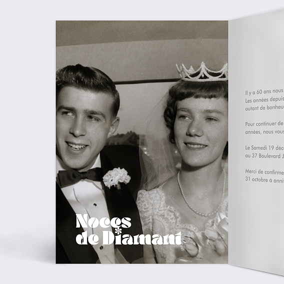 Invitation anniversaire mariage 60 ans de mariage Intérieur Gauche
