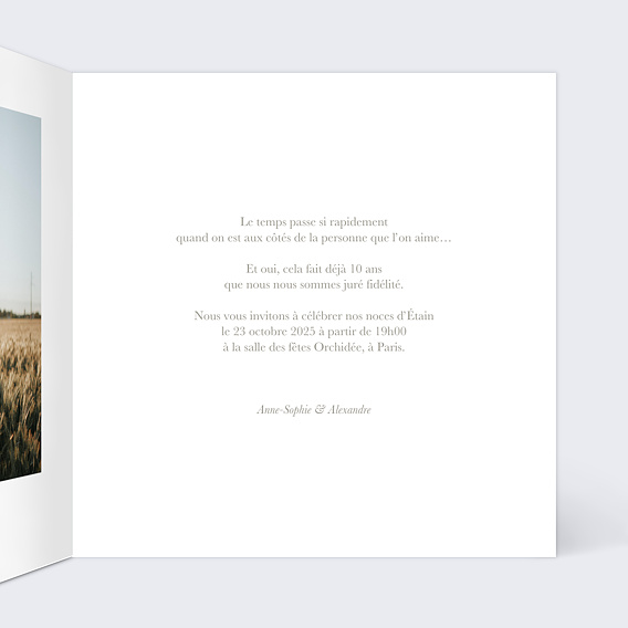 Invitation anniversaire mariage Photo souvenir 10 Intérieur Droit