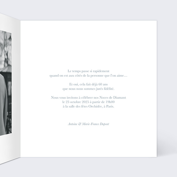Invitation anniversaire mariage Photo Souvenir 60 Intérieur Droit