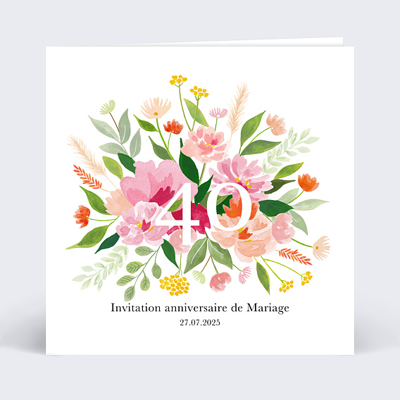 Invitation anniversaire mariage Aquarelle Champêtre