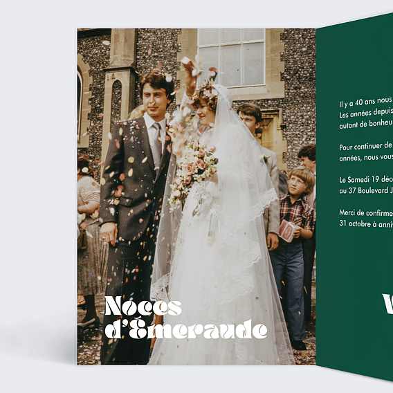 Invitation anniversaire mariage 40 ans de mariage Intérieur Gauche