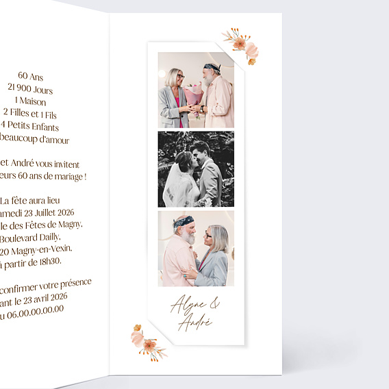 Invitation anniversaire de mariage Flower of Fall Allongé