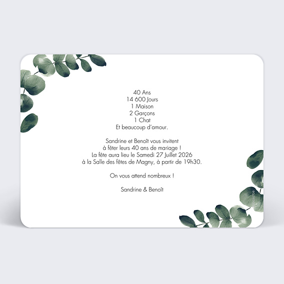 Invitation anniversaire de mariage Branche d’Eucalyptus