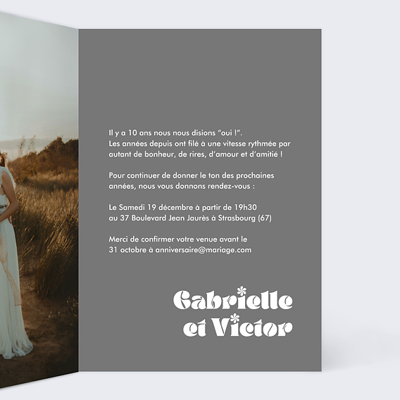 Invitation anniversaire mariage 10 ans de mariage Intérieur Droit