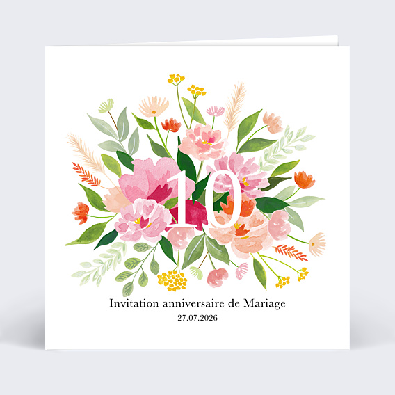 Invitation anniversaire de mariage Aquarelle Champêtre