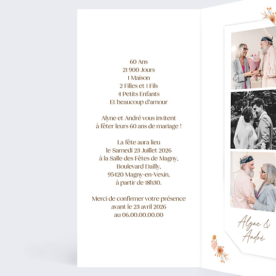 Invitation anniversaire de mariage Flower of Fall Allongé